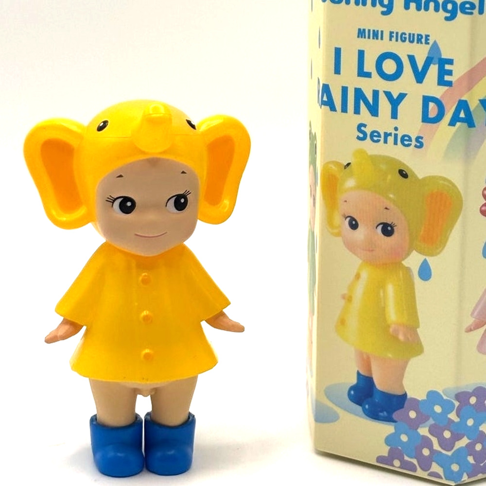 New Unbranded Mini Kewpie/Angel Figure, Elephant in Raincoat Costume, Open Box
